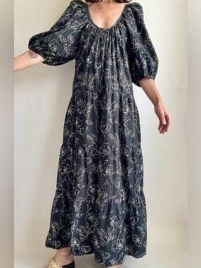 World Market Floral Balloon Sleeve Tiered Ruffle Dress🖤